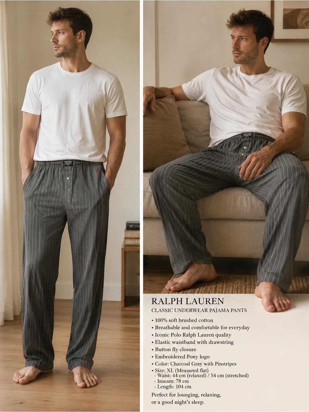 Ralph Lauren Charcoal Pinstripe Lounge Pants